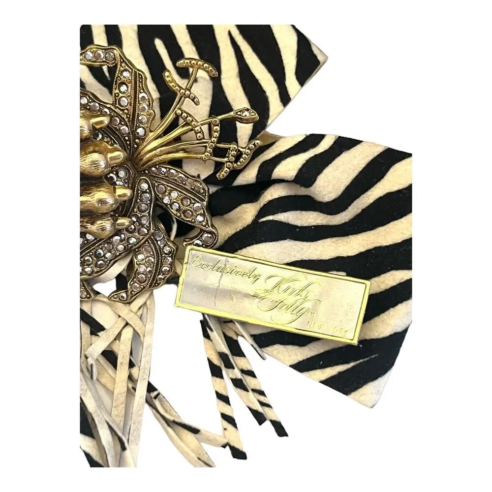 Vintage 1980s Kirks Folly Hair Barrette Zebra Print Floral - 1D